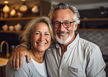 Older couple smiling and hugging